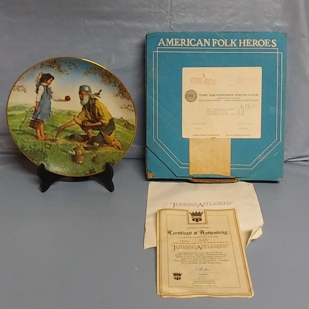 1983 Johnny Appleseed Collector Plate in Box w/ Paperwork